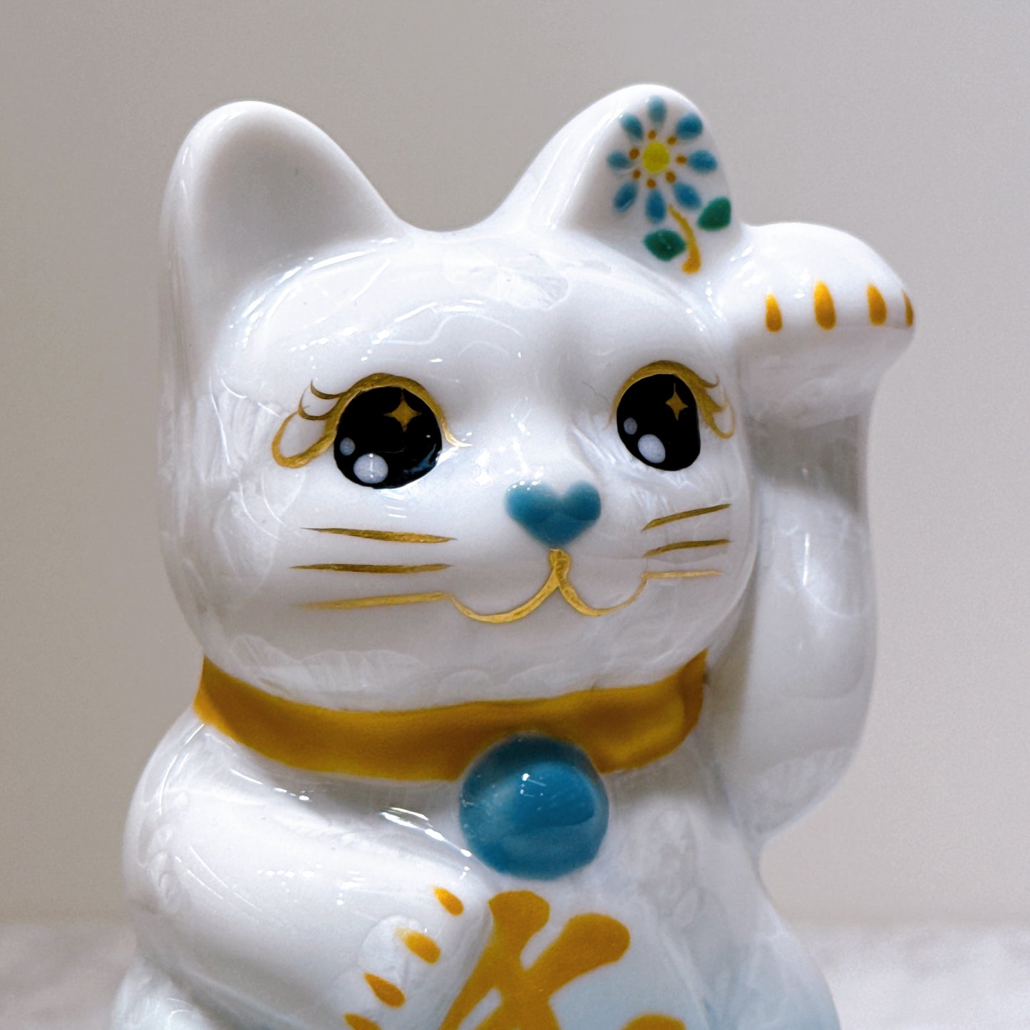 日本清水燒招財貓 花結晶 水白 千万両 左 特小