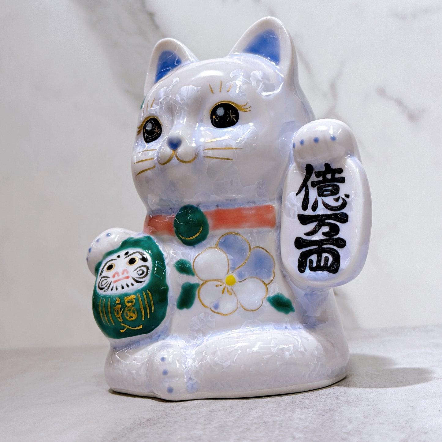 日本清水燒招財貓 達摩 花結晶 藤 億万両