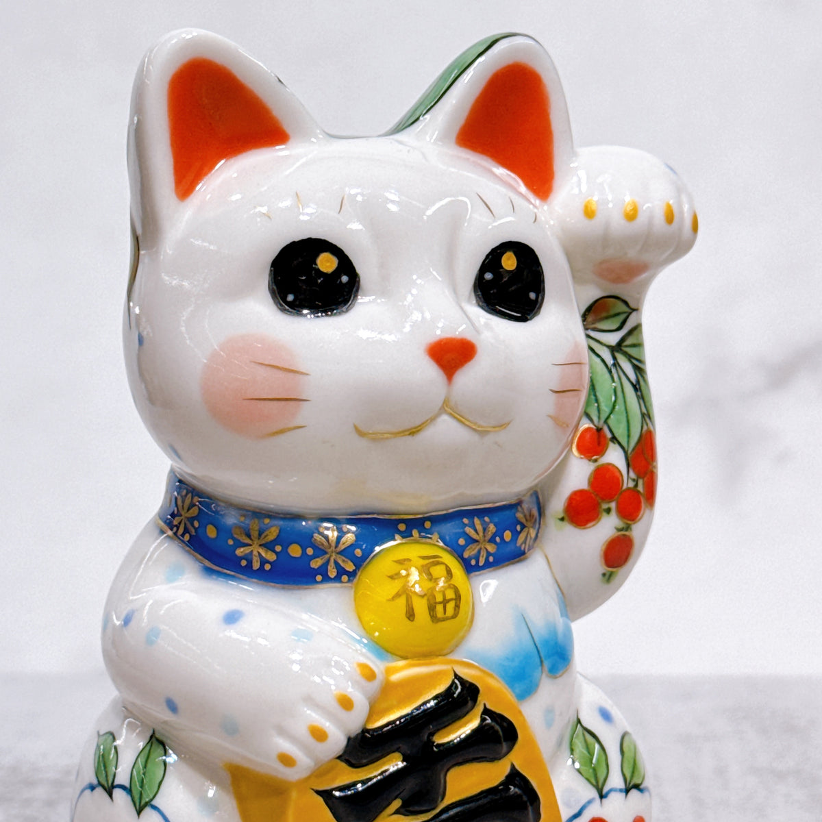 日本清水燒招財貓 色繪 雪兔