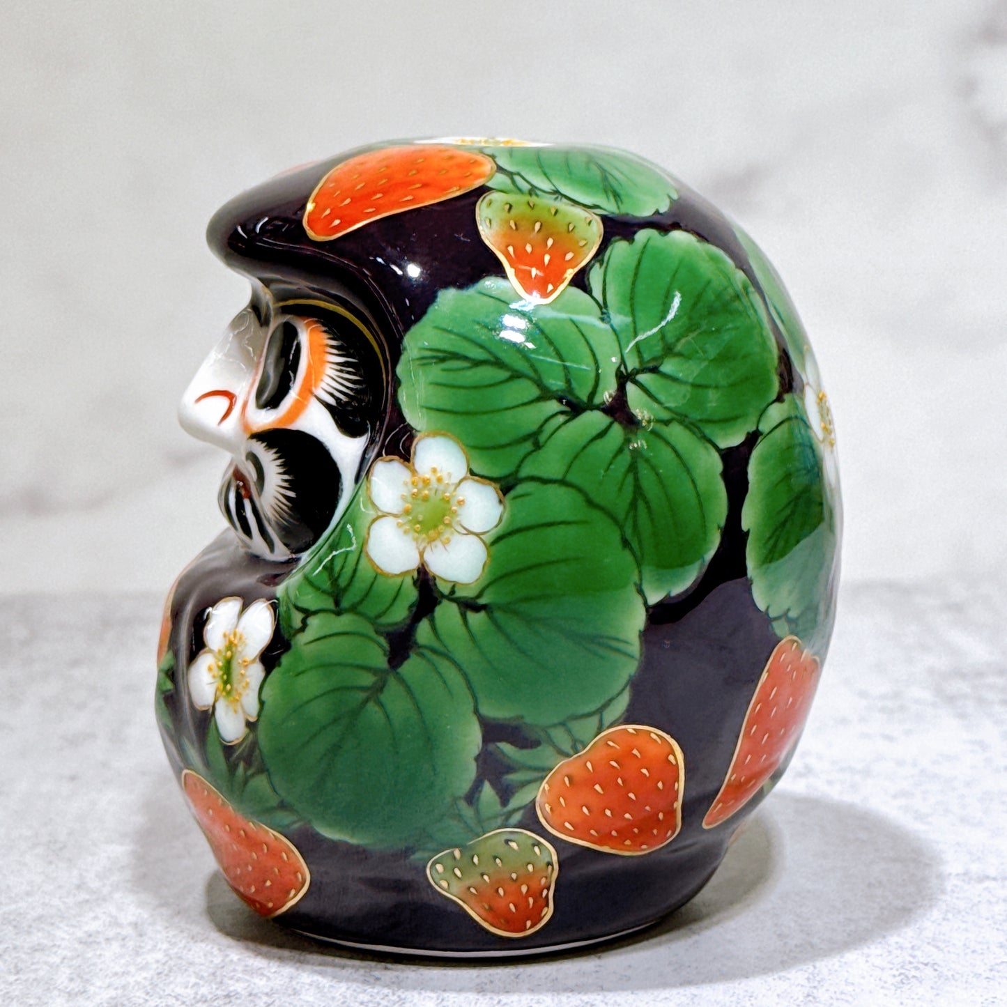 日本清水燒達摩 色繪 紫地草莓 小號