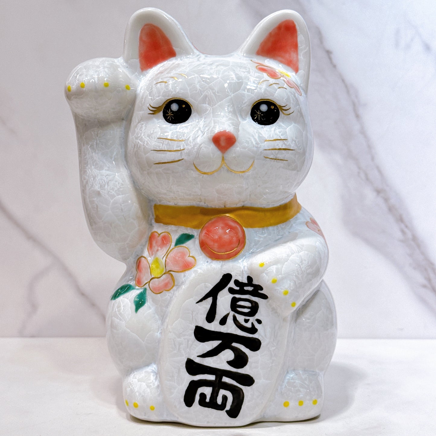 Japanese Kiyomizu-yaki lucky cat flower crystallization, millions of taels of flower, extra large right