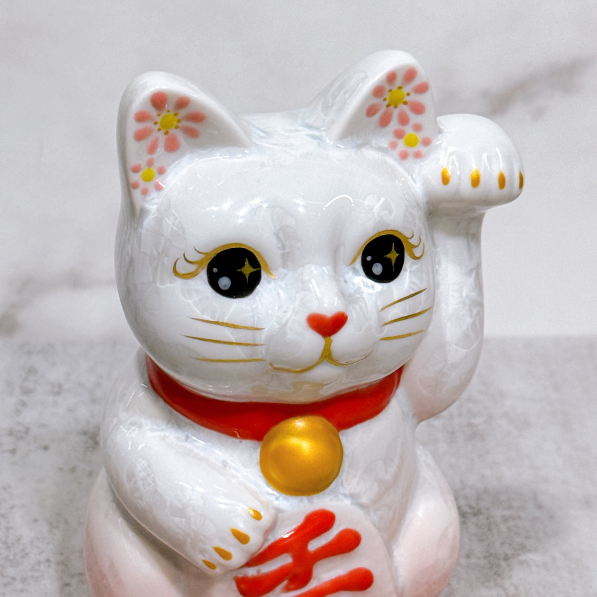 日本清水燒招財貓 花結晶 桃白 千万両 左