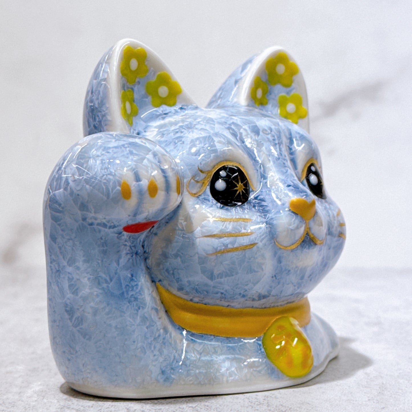 日本清水烧招财猫 达摩 花结晶 银藤 亿万两