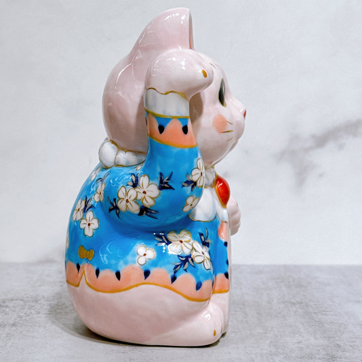 日本清水燒招財貓 色繪 籃貓福櫻