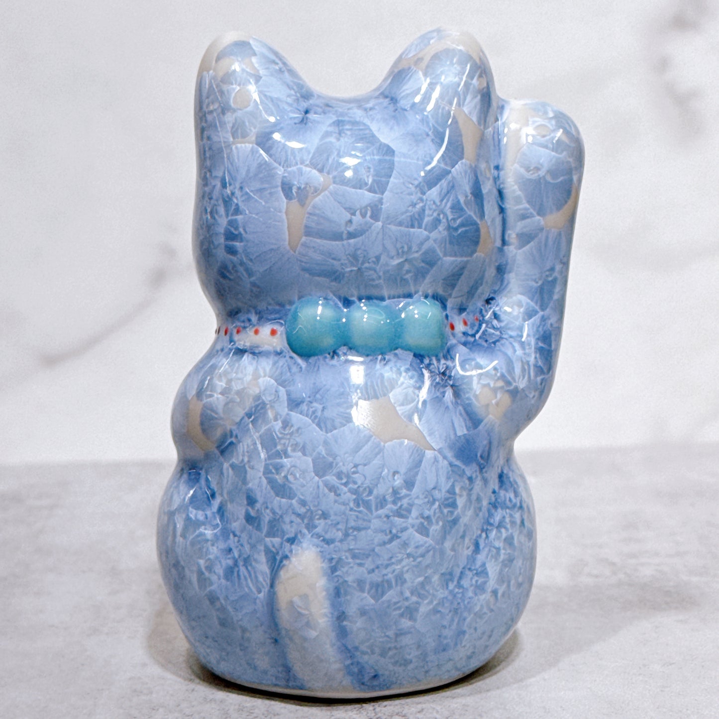日本清水燒招財貓 花結晶 銀藤 右 特小