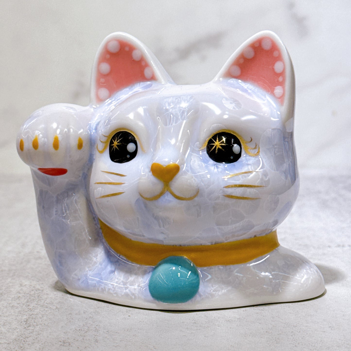 日本清水燒招財貓 貓半身 花結晶 藤