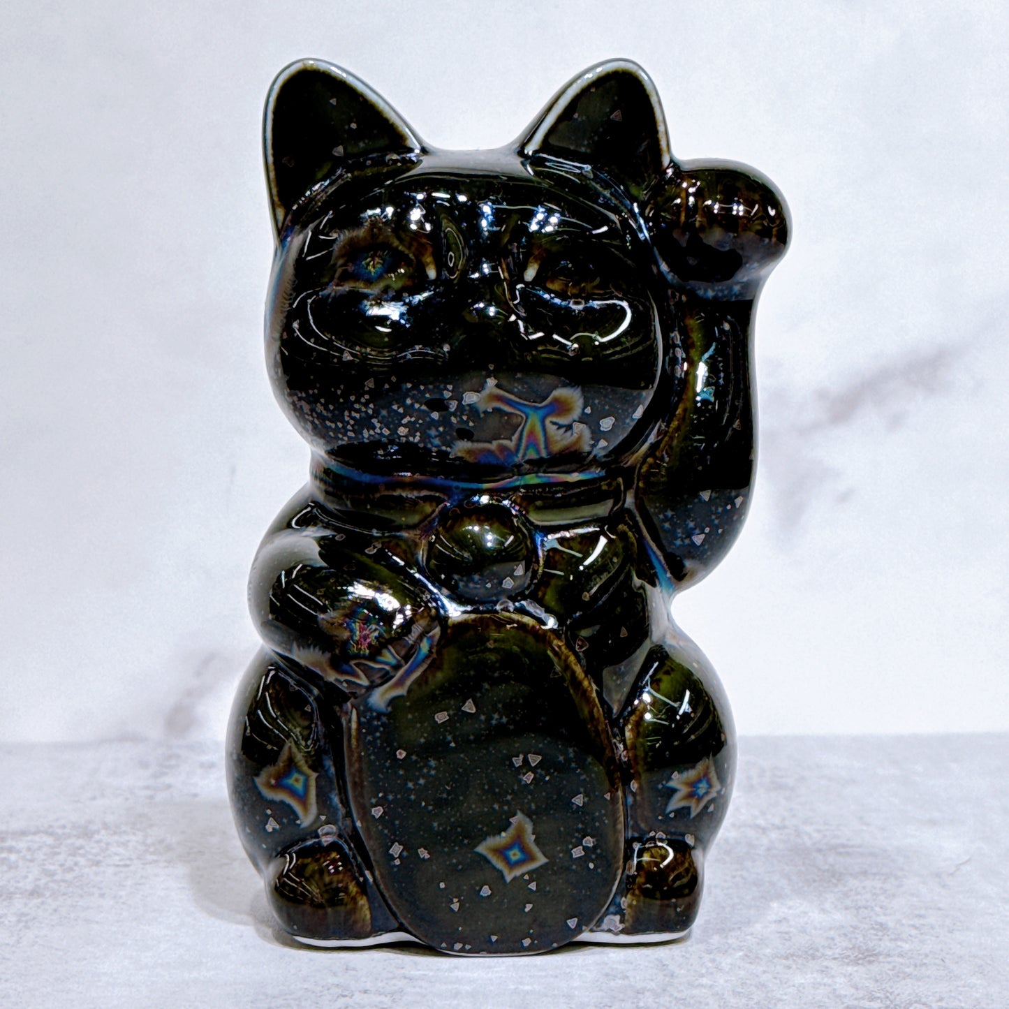 日本清水燒招財貓 星結晶 無地 左 小號