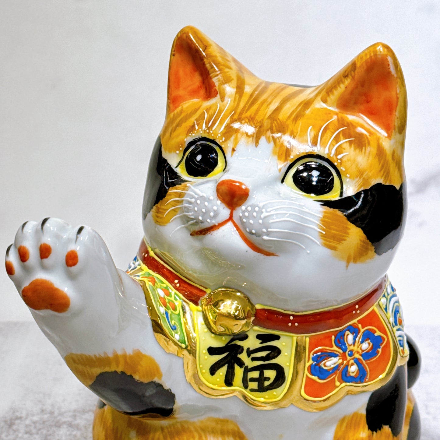 日本九谷燒招財貓 毛長三毛 6.5號