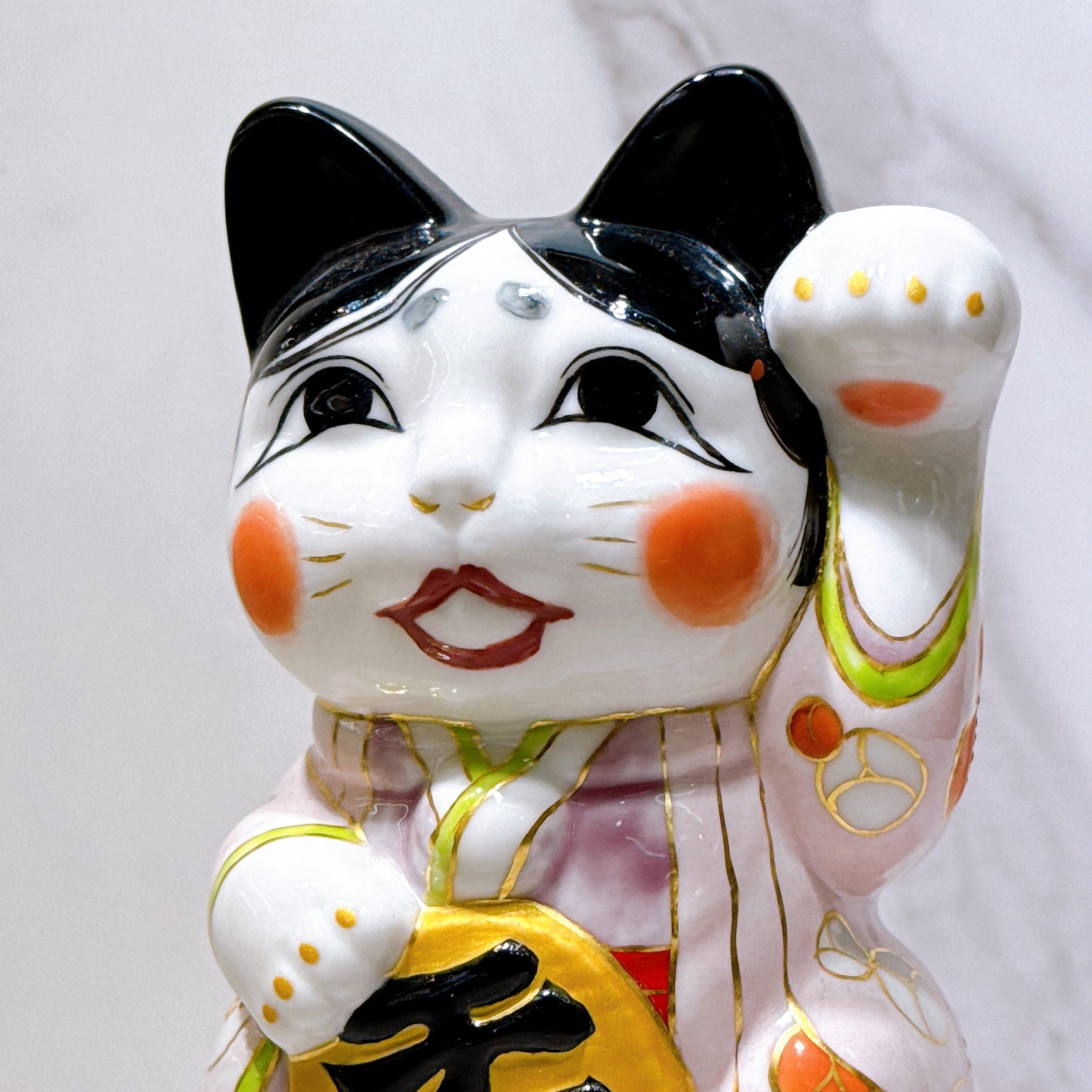 日本清水燒招財貓 色繪 岡龜