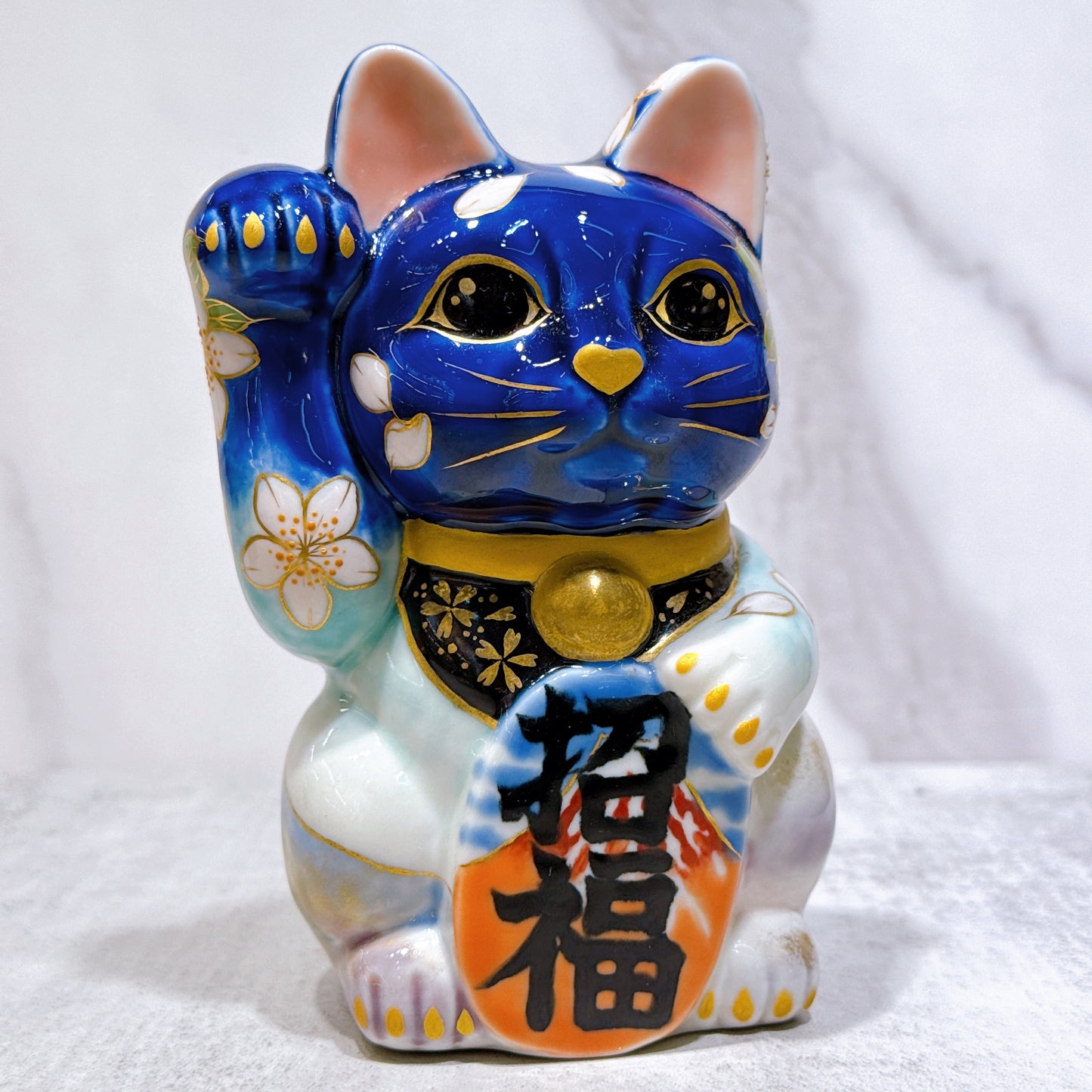日本清水燒招財貓 瑠璃 富士櫻