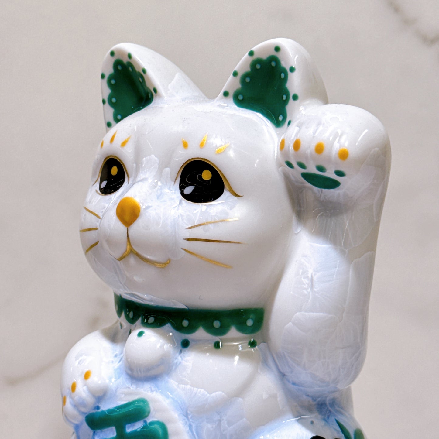 日本清水燒招財貓 花結晶 青白 千萬両 体花 左