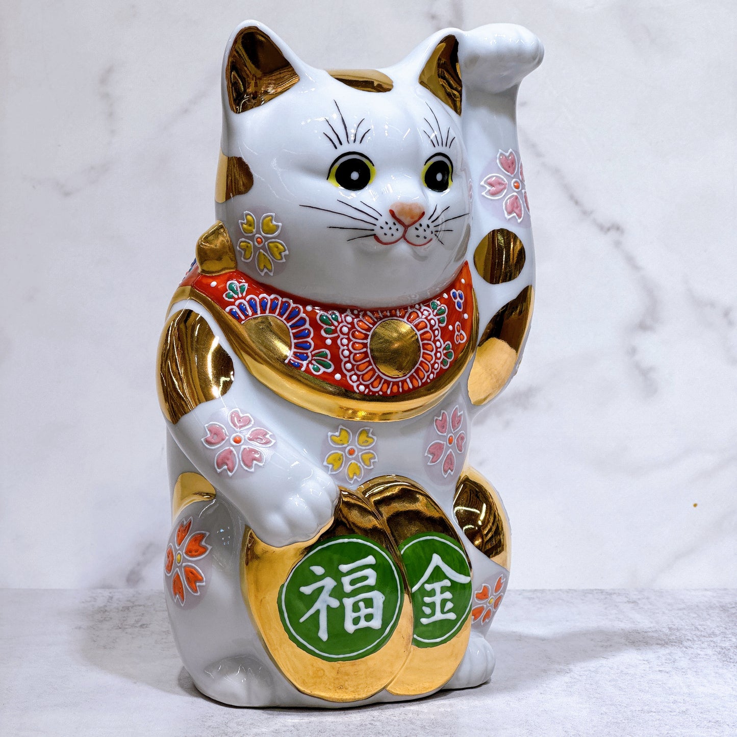 日本九谷燒招財貓 金櫻盛 7號