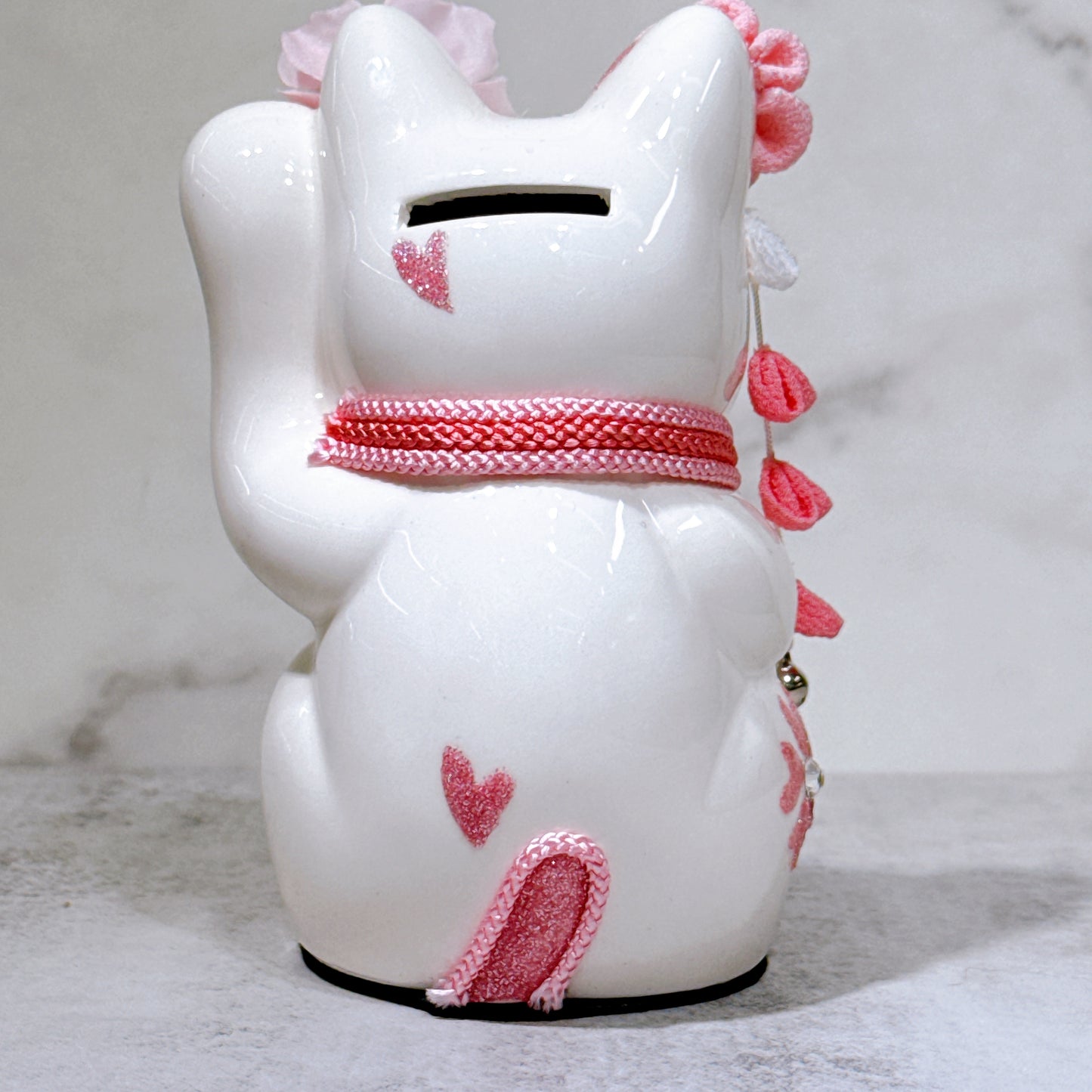 日本花見招財貓 櫻貓 5號 白 左手