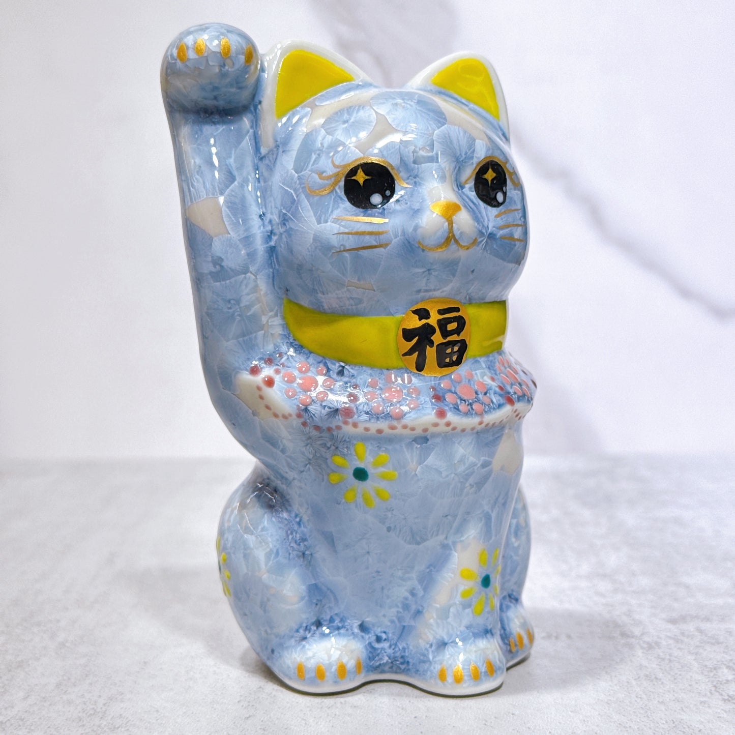 日本清水燒招財貓 花結晶 銀藤 招福