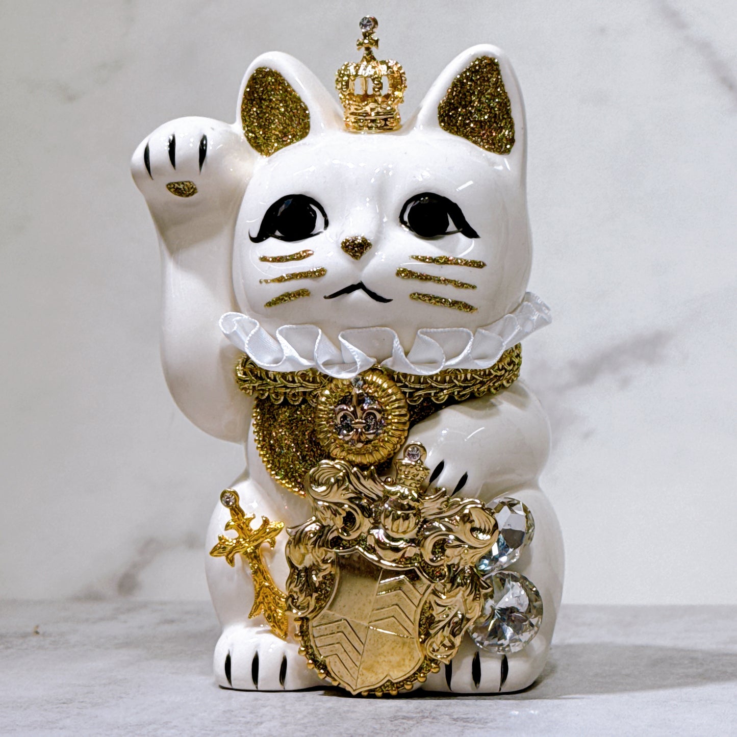 日本花見招財貓 金冠皇爵 5號 白