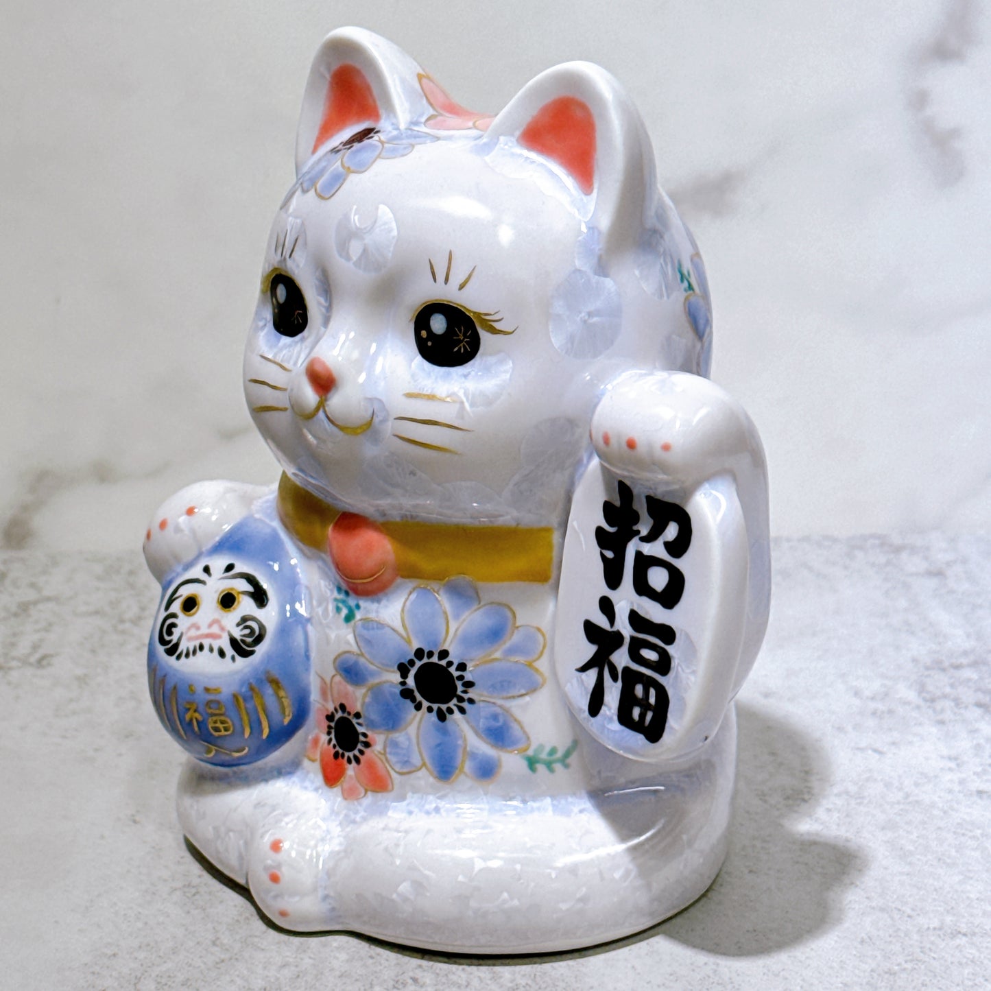 日本清水燒招財貓 達摩 花結晶 籐 招福