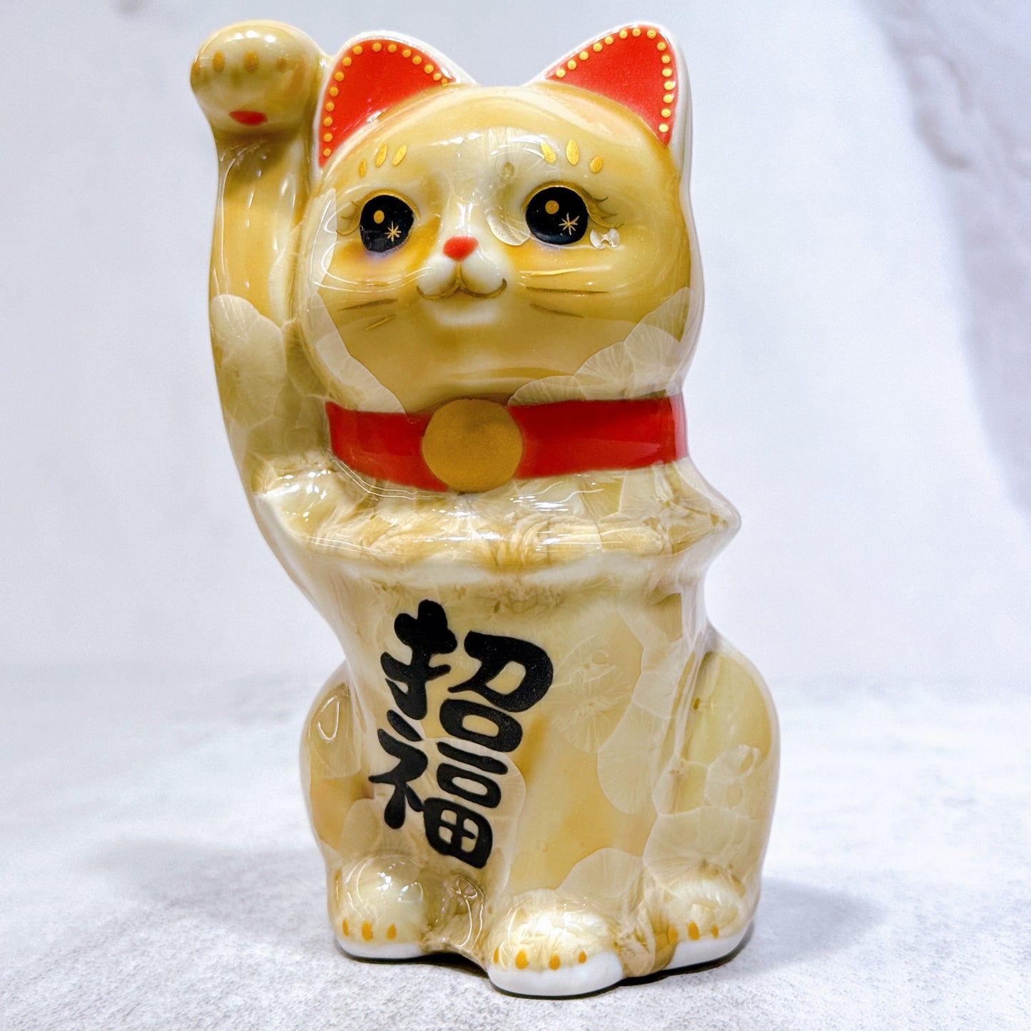 日本清水燒招財貓 花結晶 金花 招福
