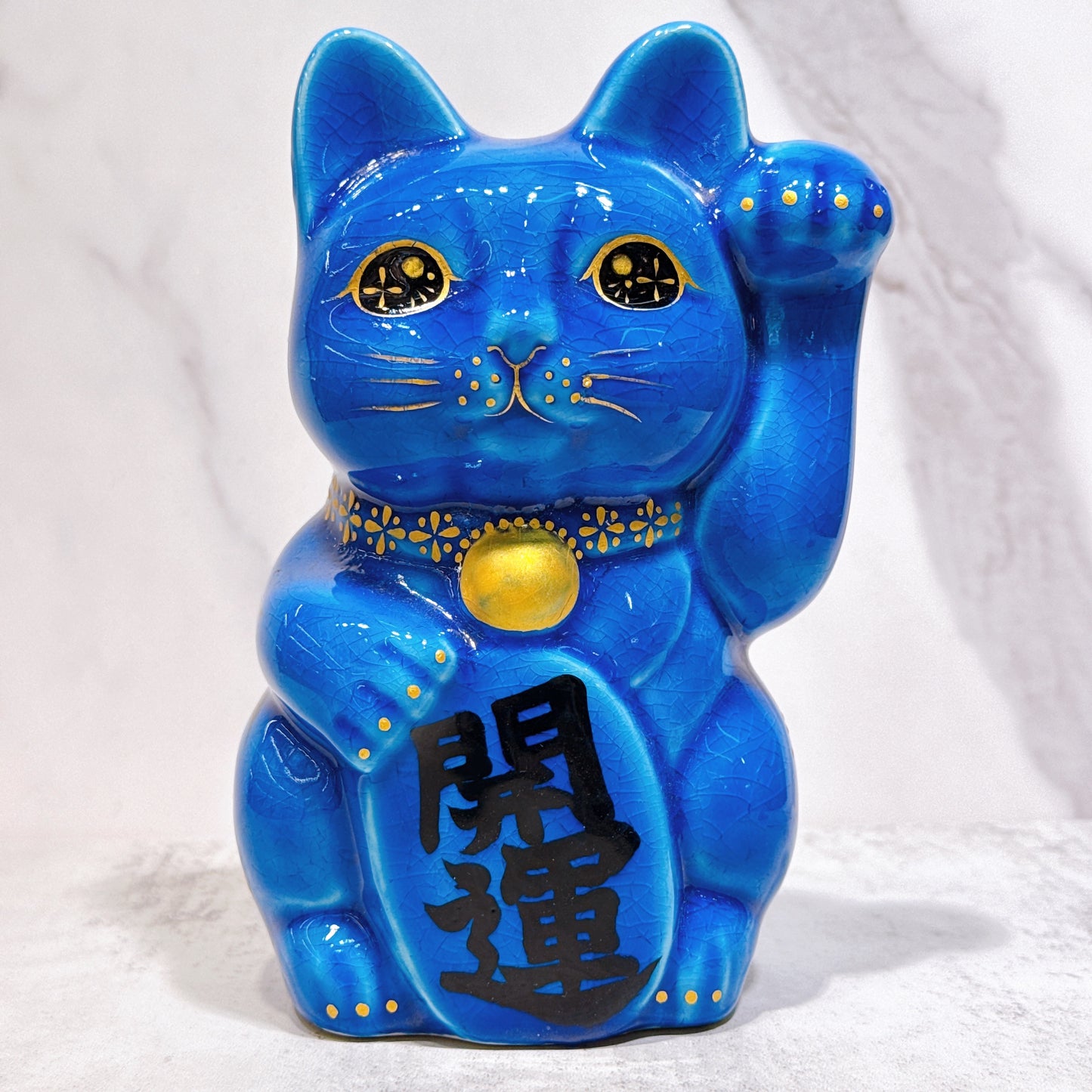 日本清水燒招財貓 交趾 牡丹 中號