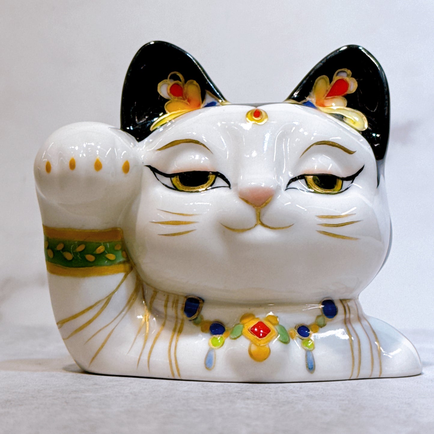 日本清水烧招财猫 达摩 花结晶 银藤 亿万两