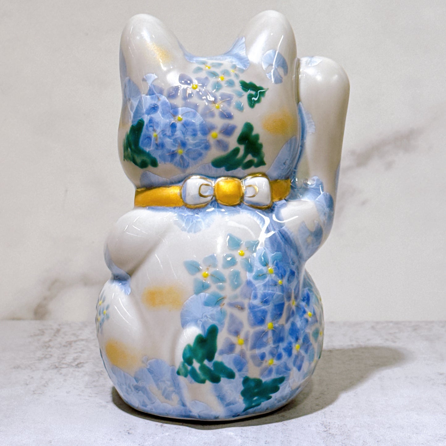 日本清水燒招財貓 花結晶 銀藤 体花 招福 右