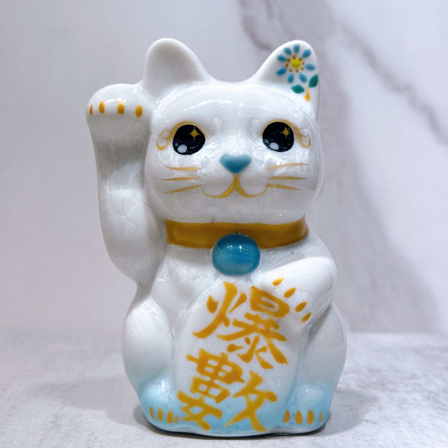 日本清水燒招財貓 花結晶 水白 爆數 右 特小