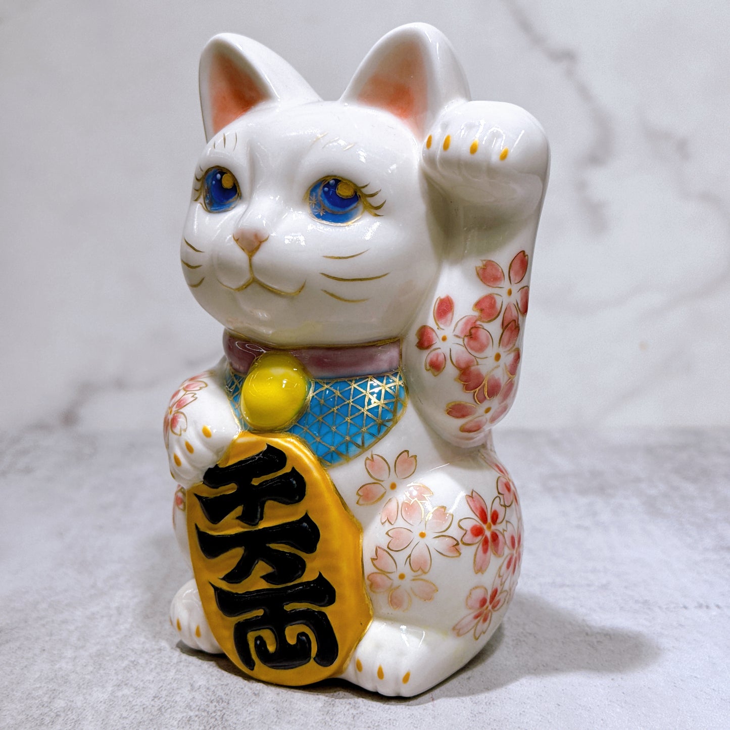 日本清水燒招財貓 色繪 富士山芝櫻
