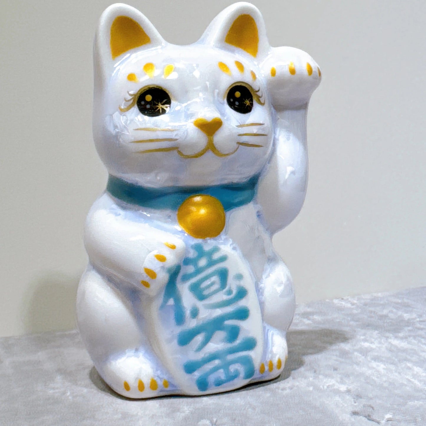 日本清水燒招財貓 花結晶 藤 億万両 左 特小