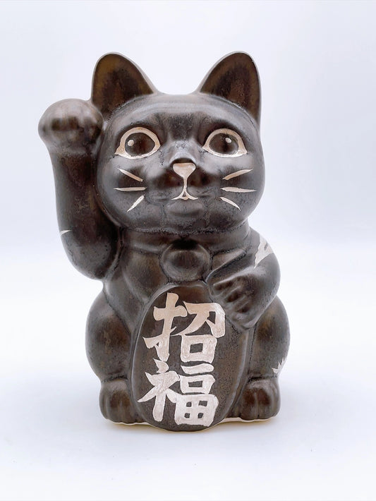 日本清水燒招財貓 黑銹X銀彩 龍樣