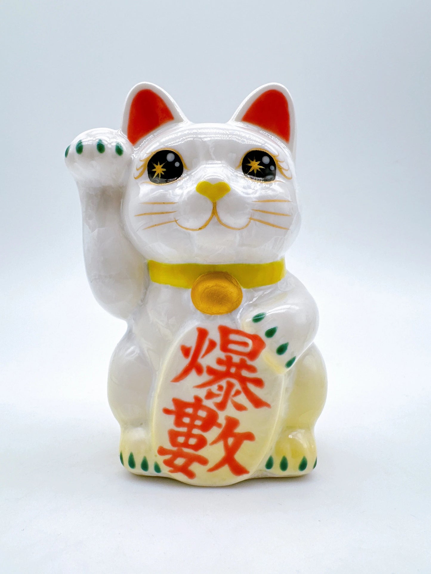 日本清水燒招財貓 花結晶 黃白 爆數 右