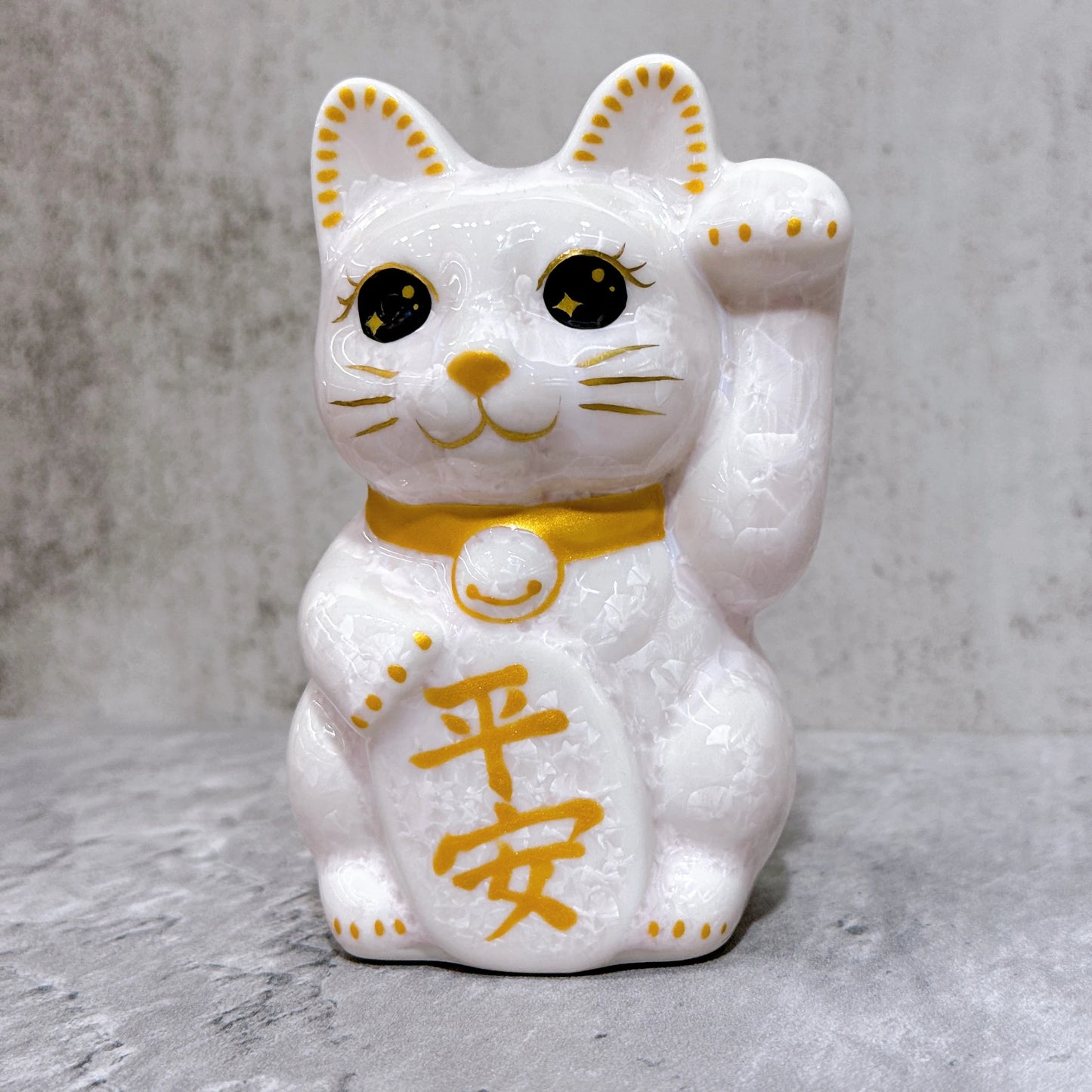 日本清水燒招財貓 花結晶 桃 平安 左 特小