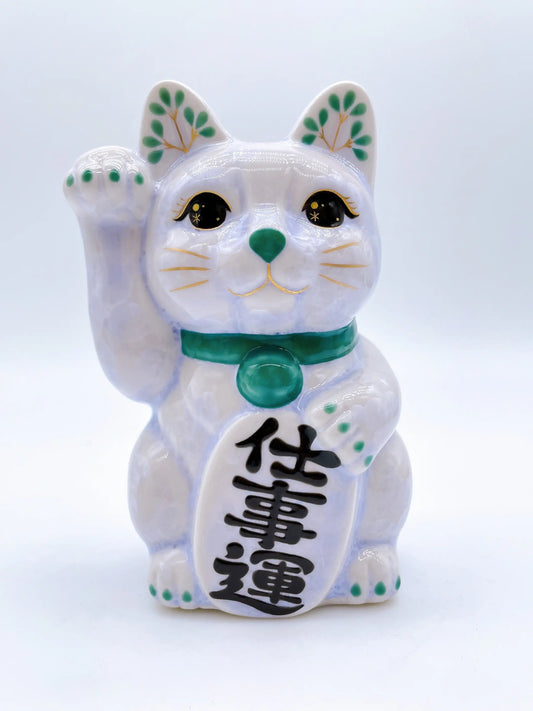 日本清水燒招財貓 花結晶 藤 仕事運