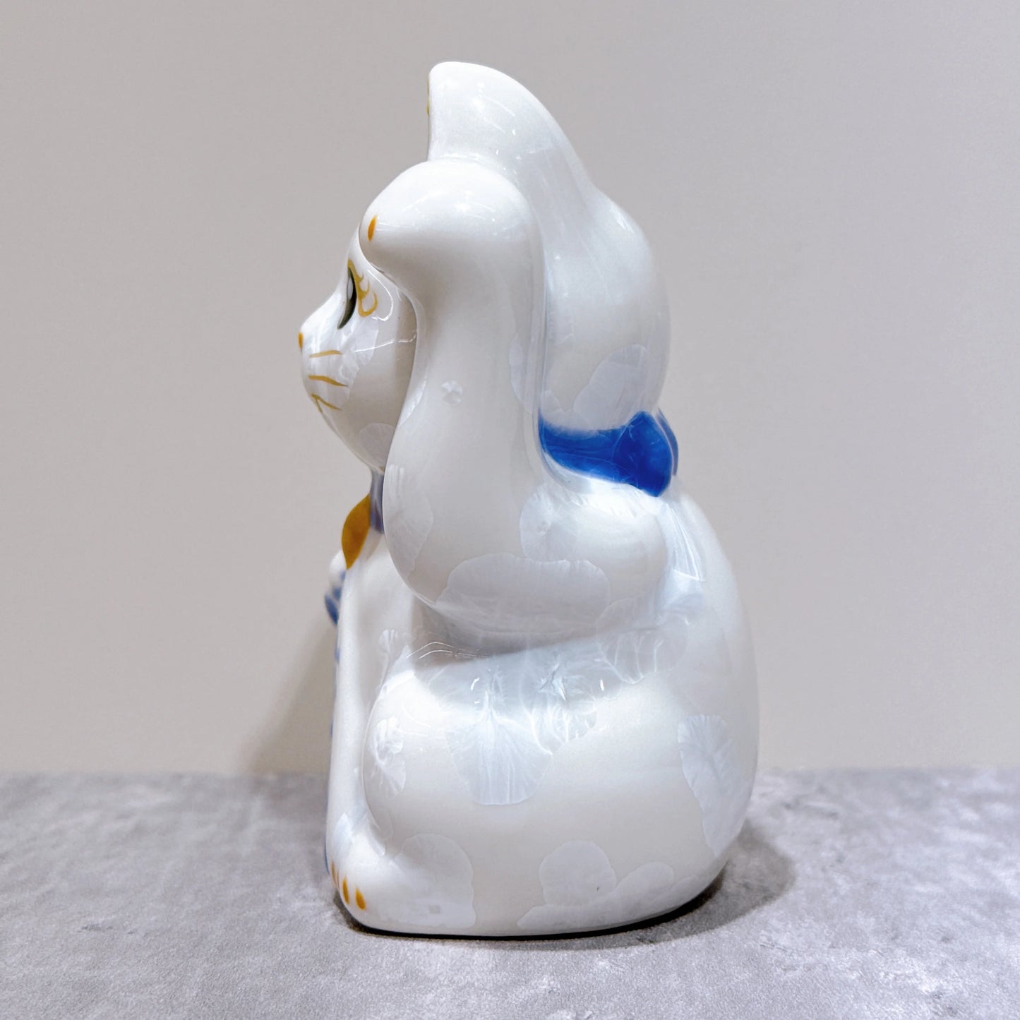 日本清水燒招財貓 花結晶 白 億万両 左 特小