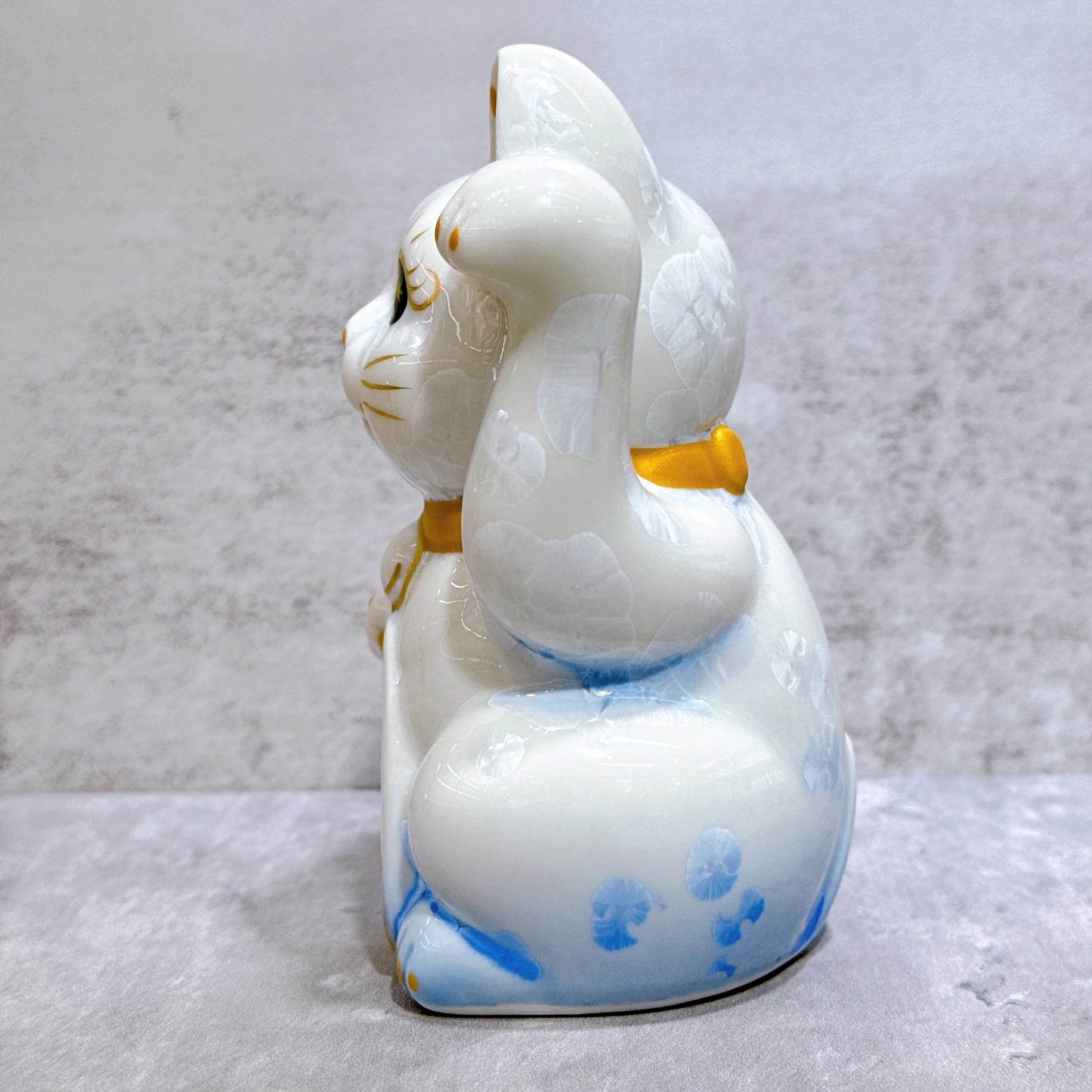 日本清水燒招財貓 花結晶 青白 億万両 左