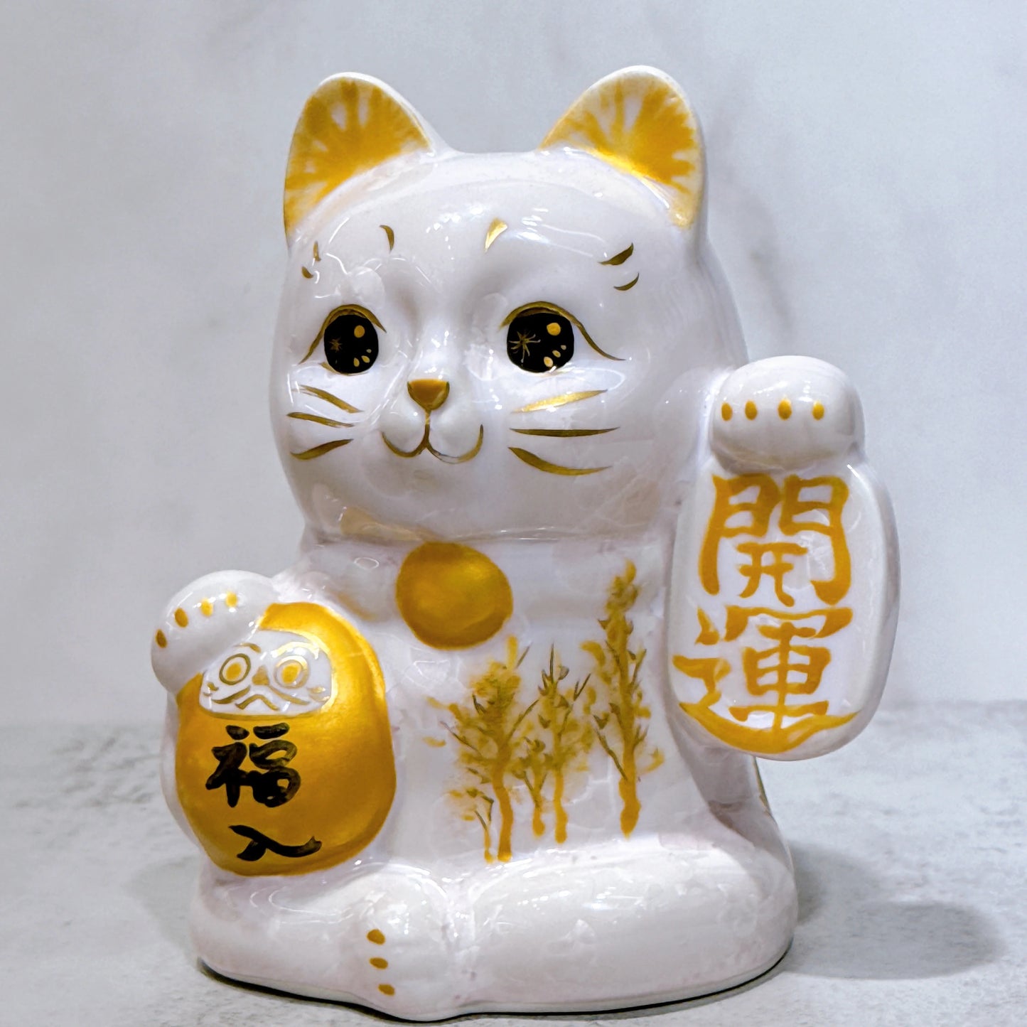日本清水燒招財貓 達摩 花結晶 桃 体花