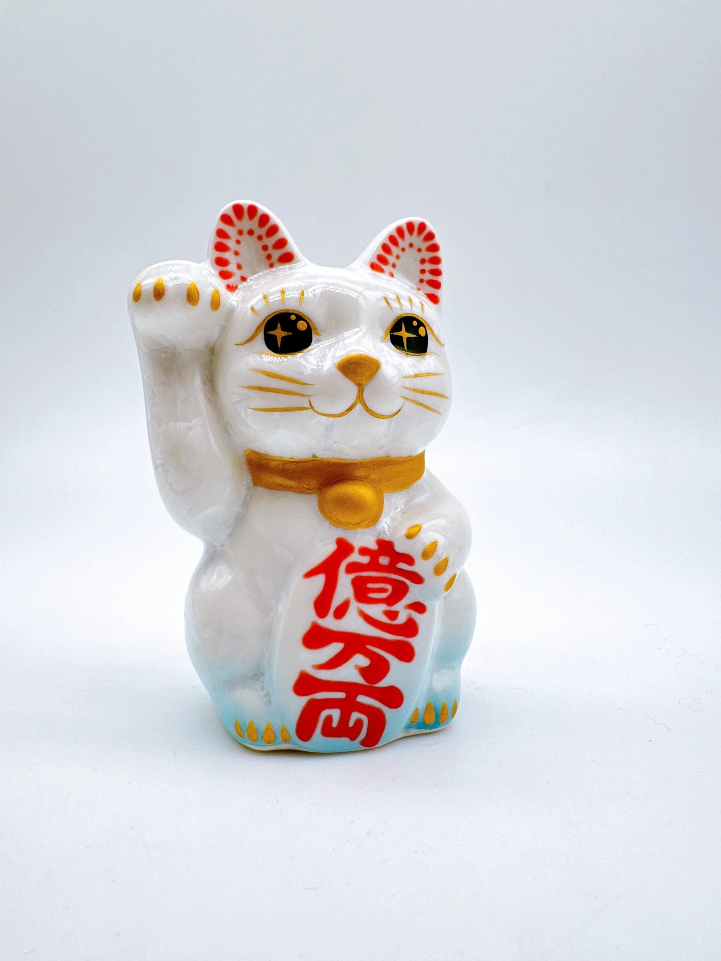 日本清水烧招财猫 花结晶 水白 亿万两 右 特小