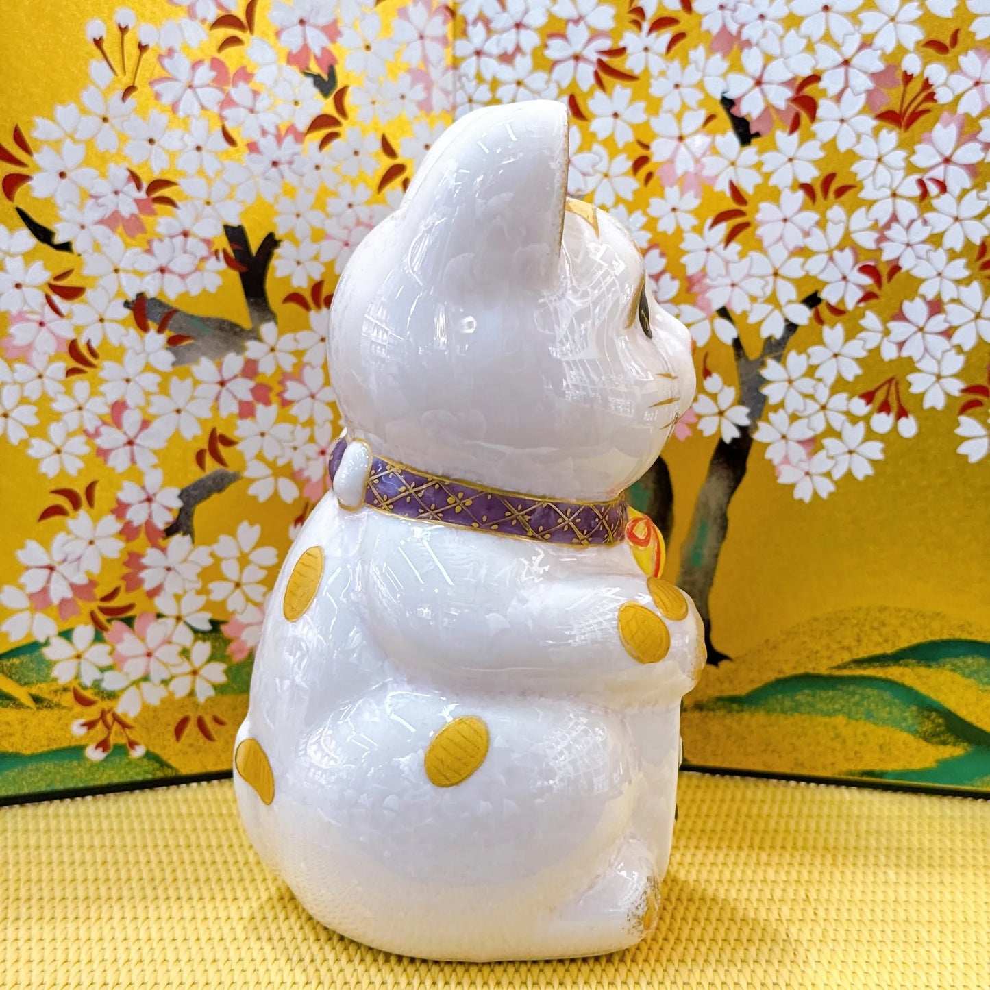 日本清水燒招財貓 花結晶 桃小判 左