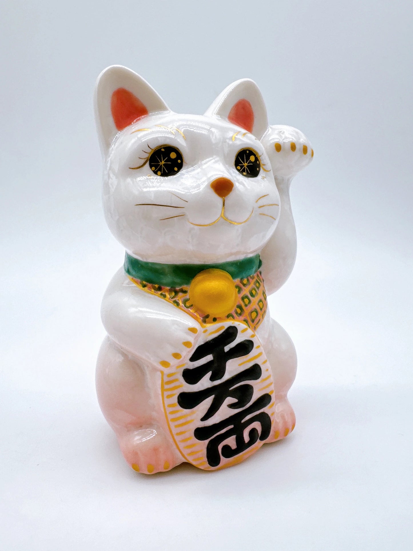 日本清水燒招財貓 花結晶 桃白 千万両 左