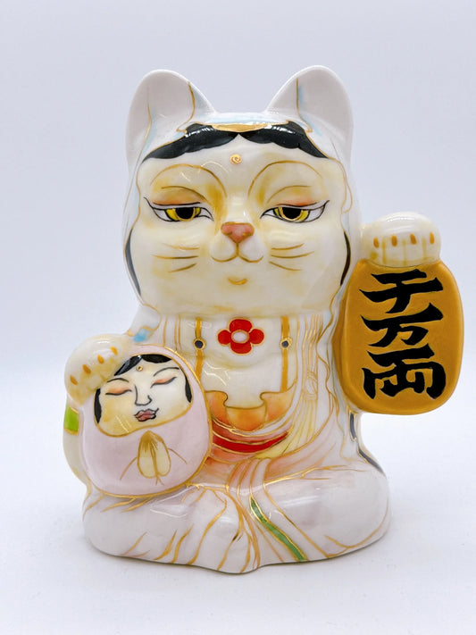 日本清水燒招財貓 達摩 色繪 觀音 千万両