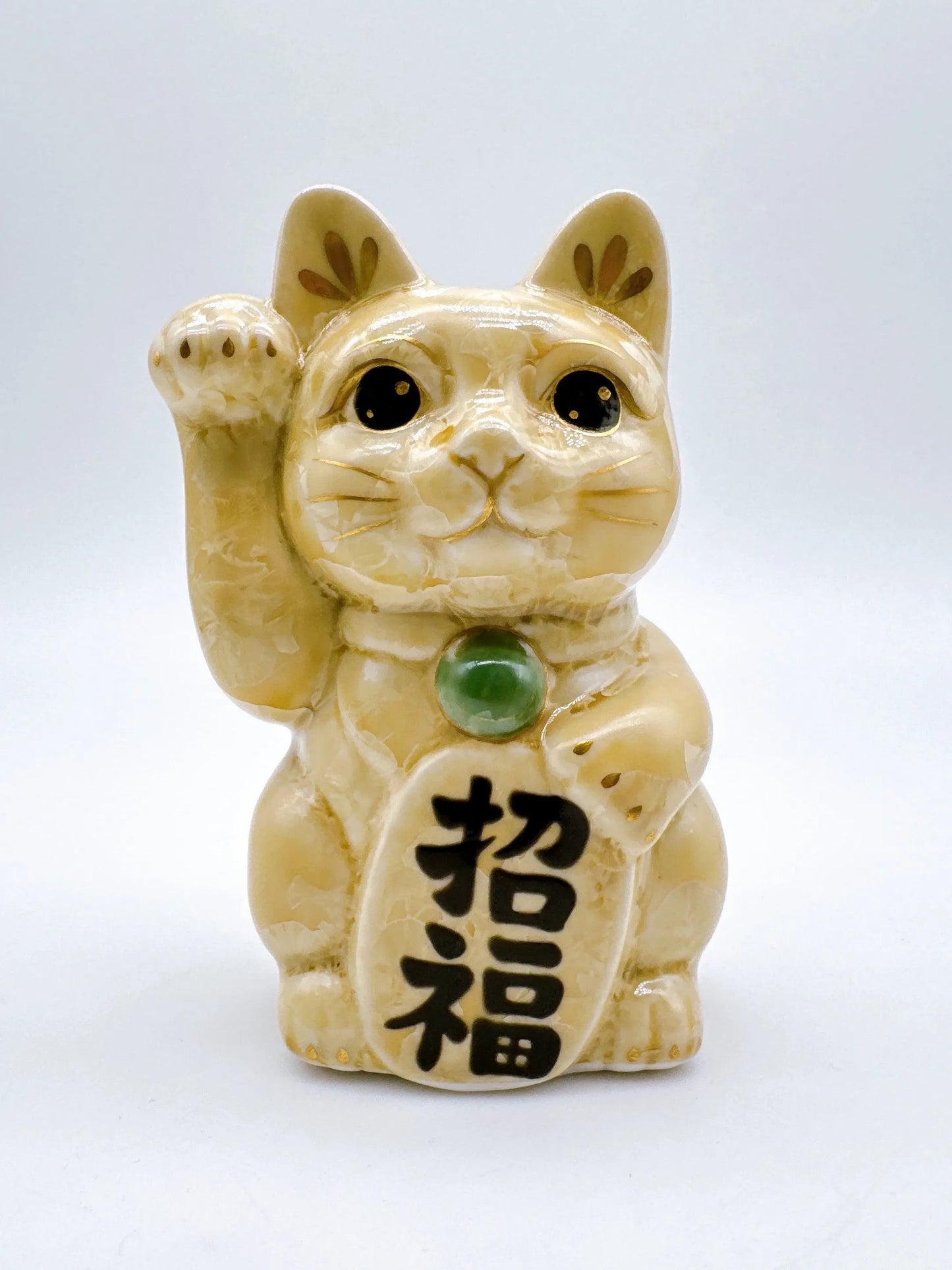 日本清水烧招财猫花结晶金花招福