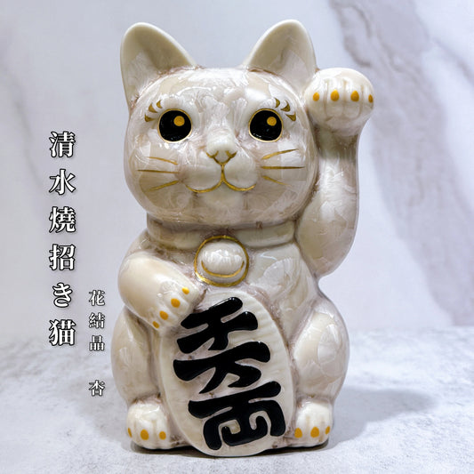 日本清水燒招財貓 花結晶 杏 千万両 左