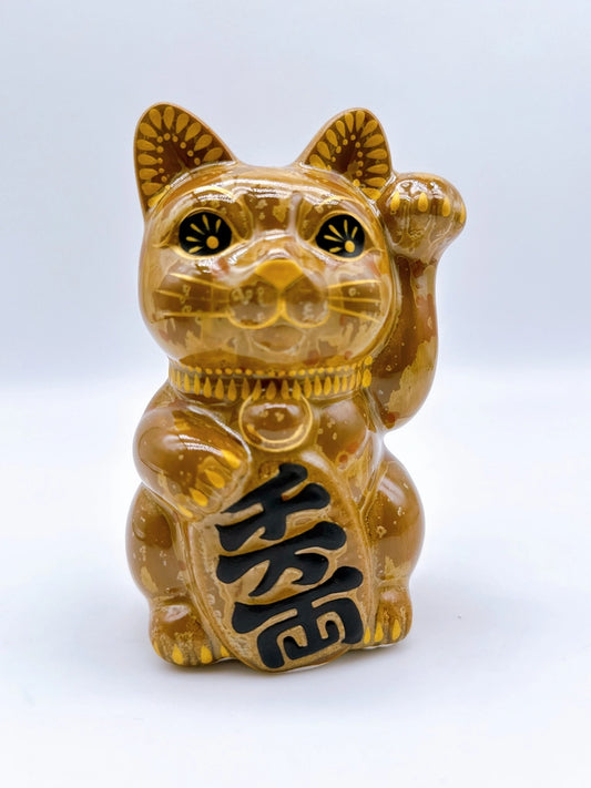 日本清水燒招財貓 古地朱茶 千万両 左