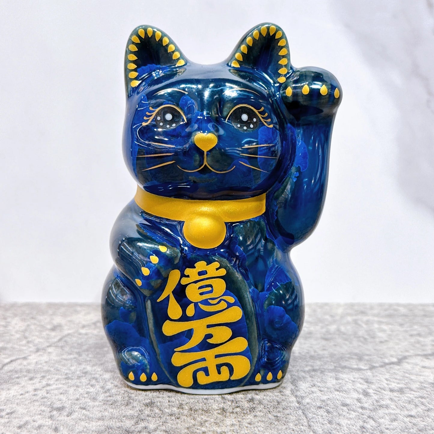 日本清水燒招財貓 青墨 億万両 左 特小