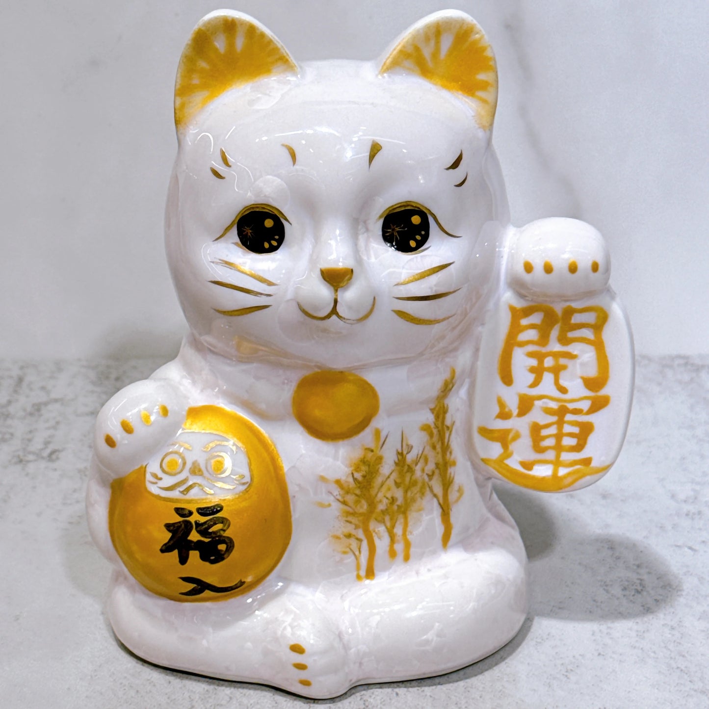 日本清水燒招財貓 達摩 花結晶 桃 体花