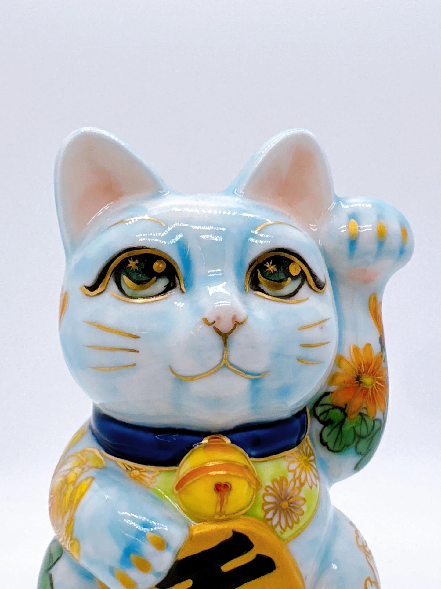 日本清水烧招财猫 水色地菊
