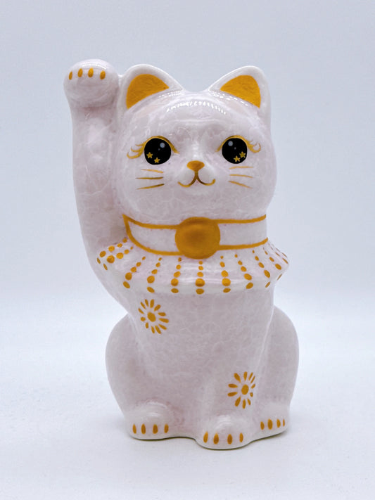 日本清水燒招財貓 花結晶 桃 億万両