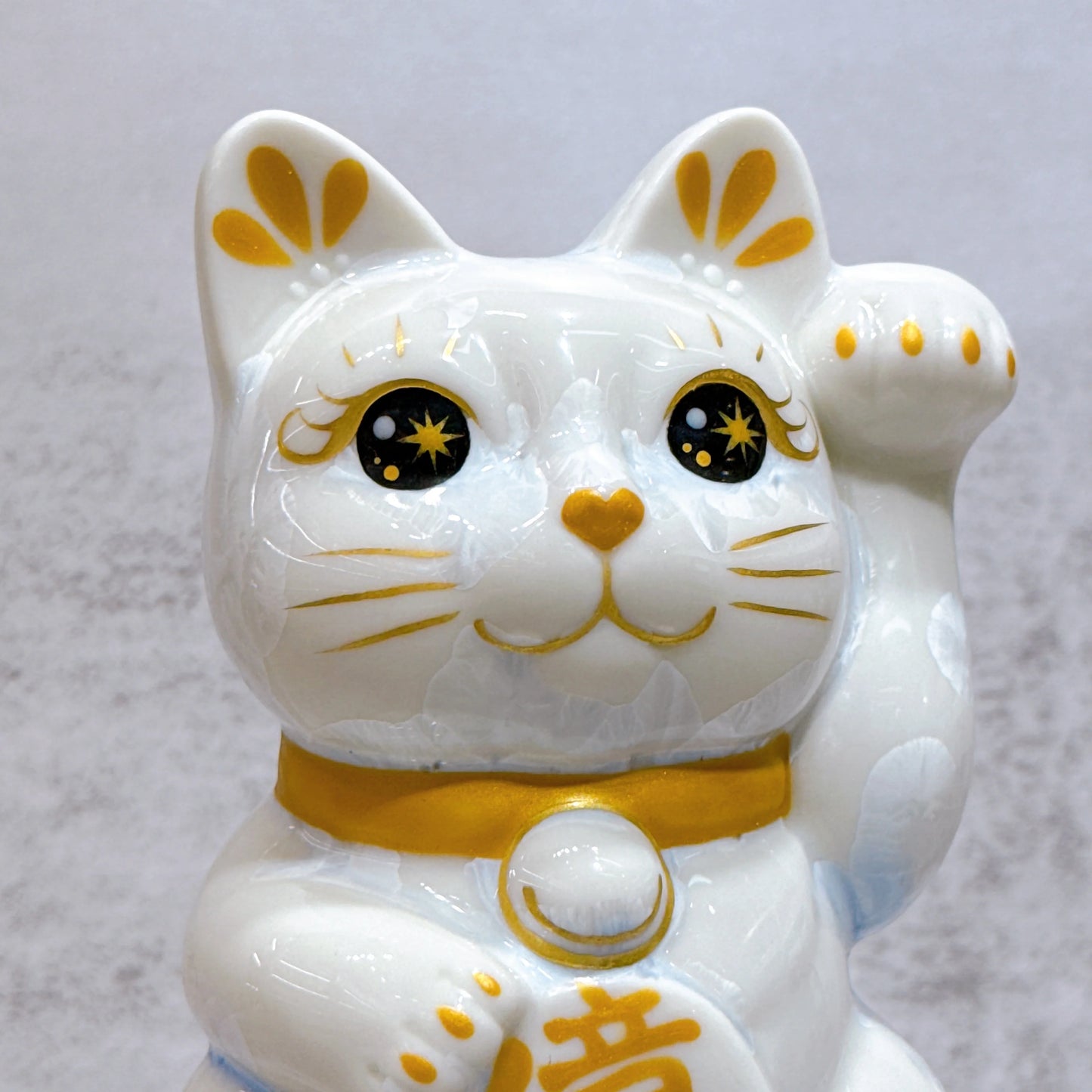 日本清水燒招財貓 花結晶 青白 億万両 左