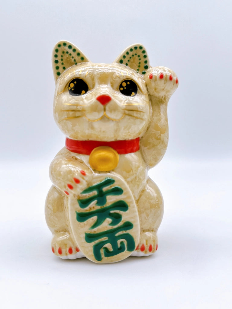 日本清水烧招财猫 花结晶 金花 千万两 左