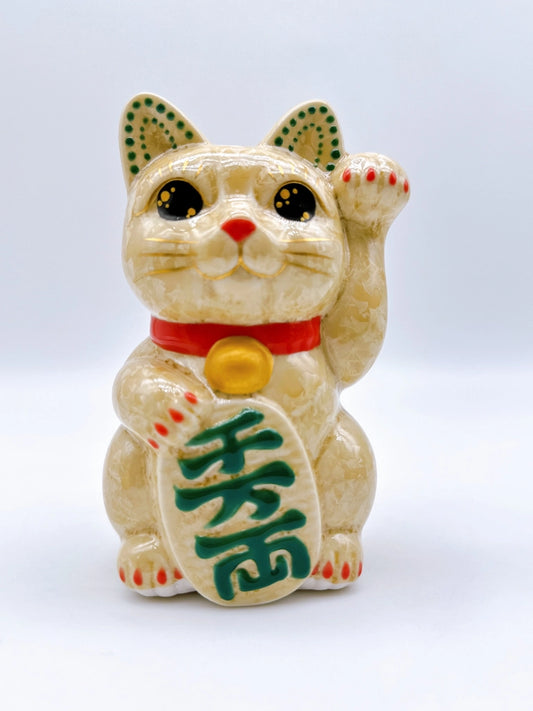 日本清水燒招財貓 花結晶 金花 千万両 左