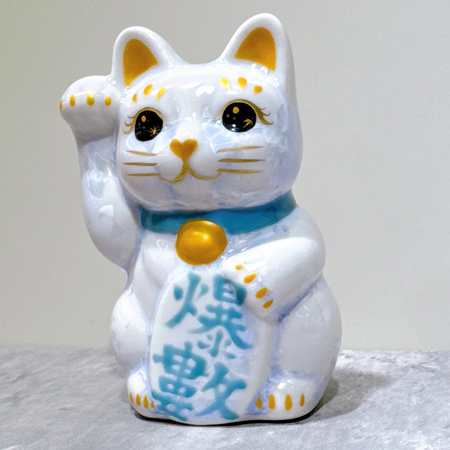 日本清水燒招財貓 花結晶 藤 爆數 右 特小