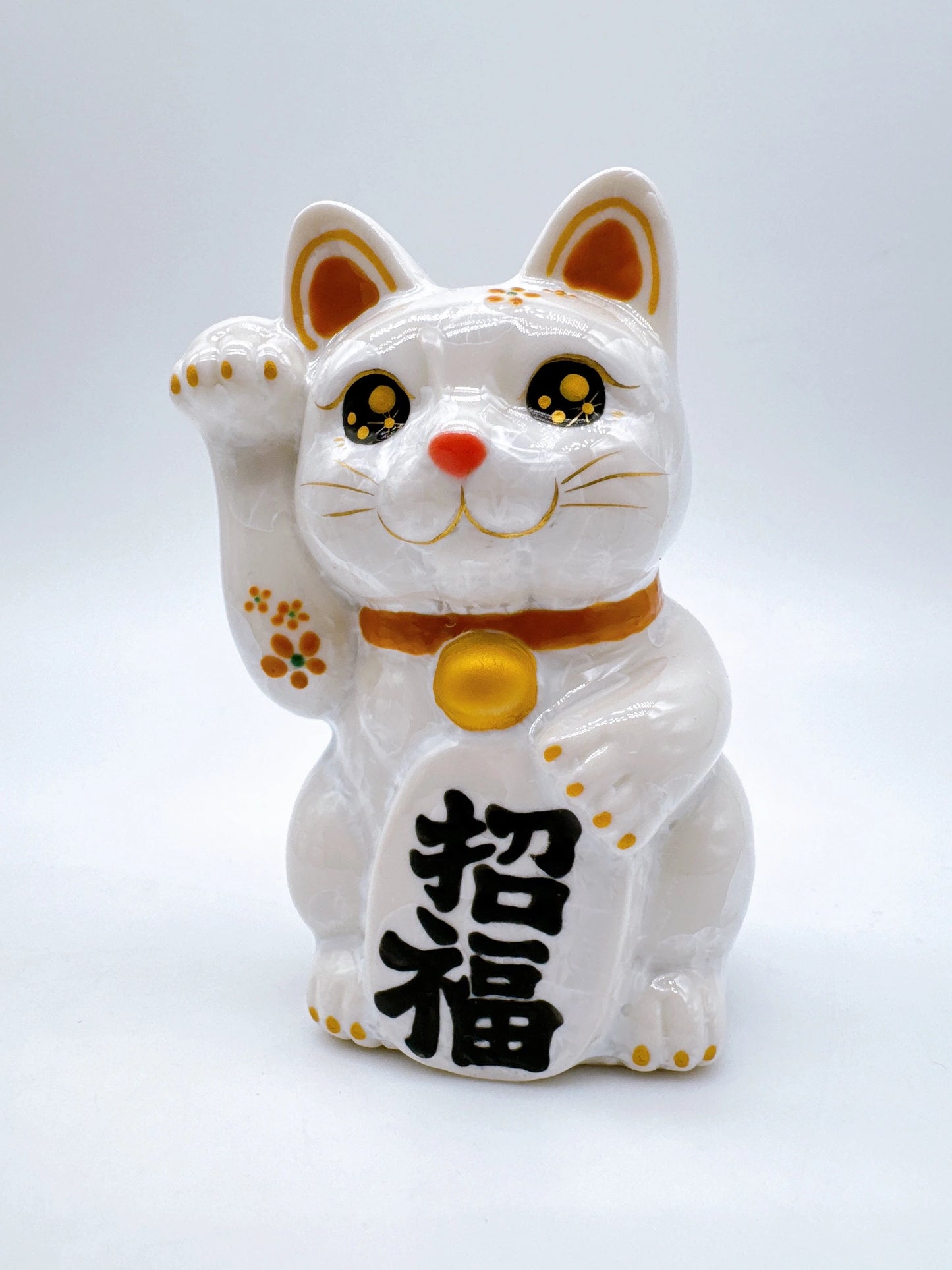 日本清水燒招財貓 花結晶 白 千万両 左